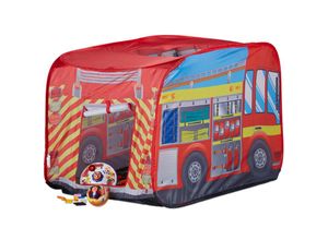 4052025224592 - Relaxdays - Spielzelt Feuerwehr Pop up Kinderzelt mit Automotiv für Drinnen und Draußen 100x70x70 cm ab 3 Jahre rot