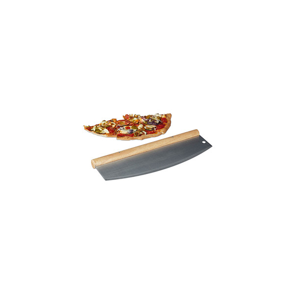 4052025225582 - Pizza Wiegemesser Edelstahl Pizzaschneider mit Holzgriff 1 Klinge mit Schutzhülle HxB 12 x 35 cm silber - Relaxdays