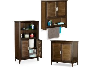 4052025227319 - Relaxdays - 3 tlg Badschrank Set lamell Waschbeckenunterschrank Hängeschrank Badezimmerschrank Waschbeckenschrank Bambus braun