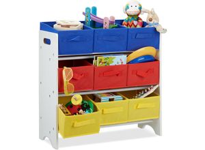 4052025227548 - Kinderregal mit Boxen 9 faltbare Körbe mit Henkeln Metallrohre Spielzeug mdf HxBxT 62x63x28cm weiß bunt - Relaxdays