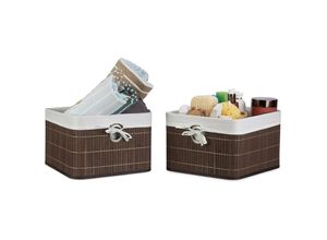 4052025229818 - Relaxdays - 2x Aufbewahrungskorb Bambus Regalkorb abnehmbarer Stoffbezug Aufbewahrungsbox mit Griff hbt ca 20 x 31 x 31 cm braun