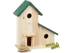 4052025231637 - Vogelvilla aus Holz dekorative Nisthilfe und Futterhaus Balkon oder Garten HxBxT 305 x 26 x 12 cm grün - Relaxdays