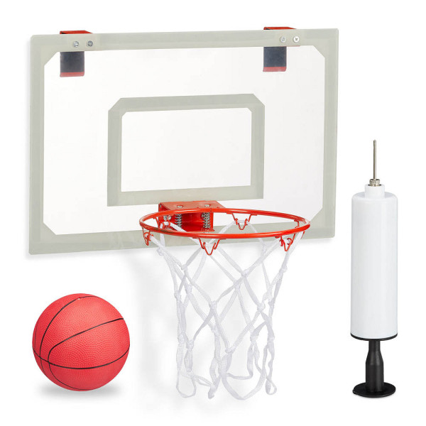 4052025235093 - Relaxdays - Basketballkorb fürs Zimmer im Set mit Ball und Luftpumpe Backboard zum an die Tür hängen ohne Bohren mehrfarbig