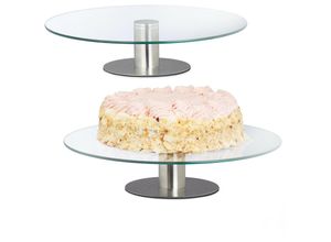 4052025235918 - Relaxdays - 2er Set drehbare Tortenteller mit Standfuß Glasplatte zum Dekorieren Tortenständer für Kuchen ø 30 cm transparent