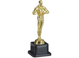 4052025238568 - Siegerfigur quadratischer Sockel Figur mit Kranz Siegertrophäe Hollywood Geschenkidee 18 cm groß gold - Relaxdays