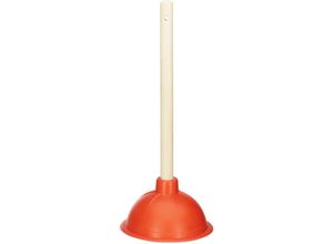 4052025239084 - Abflussreiniger Pömpel Gummi Saugglocke abnehmbarer Holzstiel mit Öse Toilette Dusche 30 cm rot natur - Relaxdays