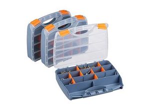 4052025239145 - Sortierbox 3er Set Griff verschließbarer Werkzeugkasten Kleinteilebox konfigurierbar hbt 6x32x24 cm grau - Relaxdays