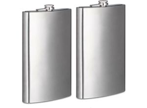 4052025240400 - Relaxdays - 2x Flachmann xxl aus Edelstahl Riesen Flachmann mit 1800 ml Fassungsvolumen klassisches Flachmann-Design silber