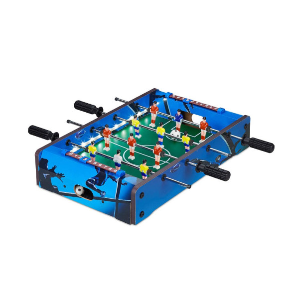 4052025240998 - Tischkicker mit LED-Beleuchtung Kinder & Erwachsene 4 Spielstangen inklusive 2 Bälle Tischfußball blau - Relaxdays