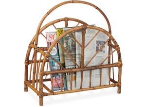 4052025241780 - Zeitungsständer Rattan runde Zeitungsablage Zeitschriftenhalter HxBxT 47 x 435 x 205 cm Holz natur - Relaxdays