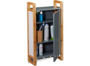 4052025242299 - Hängeschrank Bad Wandschrank mit Bambusrahmen und 3 Haken Badhängeschrank hbt 58 x 315 x 15 cm dunkelgrau - Relaxdays