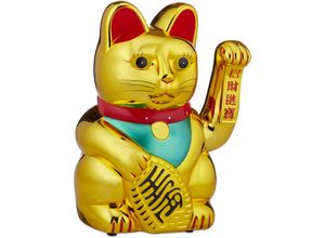 4052025242398 - Relaxdays - Winkekatze xl Maneki Neko batteriebetriebene winkende Pfote Glücksbringer für Reichtum Erfolg 30 cm gold