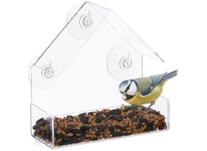 4052025243258 - Fenster-Vogelfutterhaus für Wildvögel 3 Saugnäpfe Futterstation mit Dach hbt 15 x 15 x 7 cm transparent - Relaxdays