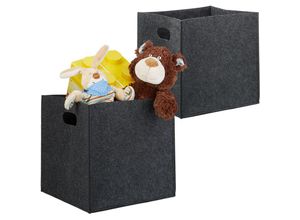 4052025243968 - Relaxdays - 2er Set quadratische Filzkörbe faltbar mit 2 Trageöffnungen schicke Regalkörbe h x b x t 30 x 30 x 30 cm anthrazit