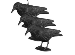 4052025244088 - Relaxdays - 3x Taubenschreck Krähe Dekofigur als Vogelscheuche stehende Figur für Taubenabwehr Gartenfigur wetterfest schwarz