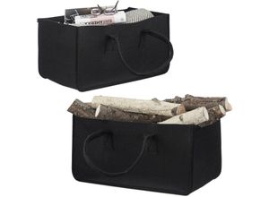 4052025244590 - Relaxdays - 2x Kaminholztasche faltbar flexibel Griff 27 Liter Filz Aufbewahrungskorb HxBxT 25 x 25 x 50 cm modern schwarz