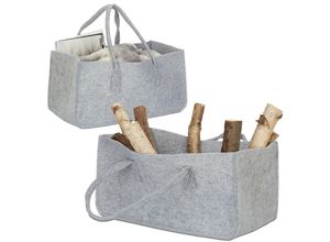 4052025244613 - Relaxdays - 2x Kaminholztasche faltbar flexibel Griff 27 Liter Filz Aufbewahrungskorb HxBxT 25 x 25 x 50 cm modern grau