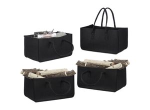 4052025244620 - Relaxdays - 4er Set Filzkörbe faltbar flexibel Griff 27 Liter Filz Aufbewahrungskorb HxBxT 25 x 25 x 50 cm modern schwarz