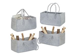 4052025244644 - Relaxdays - 4er Set Filzkörbe faltbar flexibel Griff 27 Liter Filz Aufbewahrungskorb HxBxT 25 x 25 x 50 cm modern grau