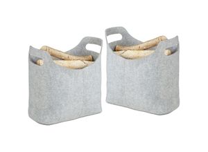 4052025244705 - Relaxdays - 2er Set Filztaschen faltbar flexibel Griffe 20 Liter Filz Tragetasche HxBxT 395 x 40 x 23 cm modern grau