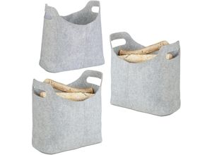 4052025244736 - Relaxdays - 3er Set Filztaschen faltbar flexibel Griffe 20 Liter Filz Tragetasche HxBxT 395 x 40 x 23 cm modern grau