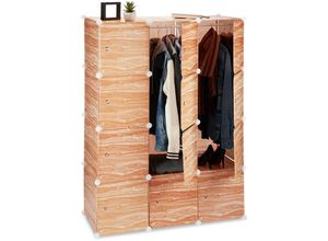 4052025245184 - Relaxdays Kleiderschrank Stecksystem 8 Fächer Kunststoff Türen Kleiderstangen Garderobenschrank 145 hoch Holzoptik