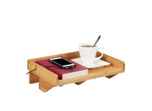 4052025245948 - Relaxdays - Bettablage Mini-Nachttisch zum Anklemmen aus Bambus platzsparend Kabelschlitze Ablage bt 33x24 cm natur