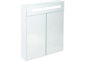 4052025246242 - Led Spiegelschrank 2 Türen 3 Fächer Steckdose LED-Wandschrank Stahl h x b x t 67 x 60 x 12 cm weiß - Relaxdays