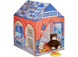 4052025247553 - Spielzelt Polizei Station f Kinderzimmer Outdoor ab 3 j Stoff Kinderzelt hbt 102 x 72 x 95 cm blau-rot - Relaxdays