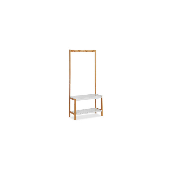 4052025249847 - Garderobenständer mit Schuhregal 4 Kleiderhaken mit Ablage Bambus & mdf hbt 150 x 705 x 30 cm natur-weiß - Relaxdays 4052025249847 - Garderobenständer mit Schuhregal 4 Kleiderhaken mit Ablage Bambus & mdf hbt 150 x 705 x 30 cm natur-weiß - Relaxdays
