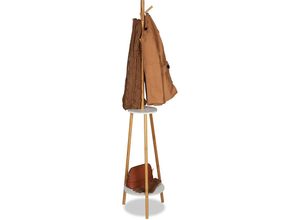 4052025250072 - Garderobenständer 8 Haken 2 Ablagen Jackenständer aus Bambus & mdf Holz Garderobe HxD 181x37cm natur weiß - Relaxdays