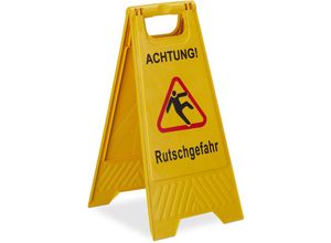 4052025250447 - Achtung Rutschgefahr Aufsteller klappbar Warnschild vor Glätte beidseitig beschriftet Hinweisschild gelb - Relaxdays