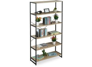 4052025251475 - Standregal Industrial hohes Bücherregal offenes Design mit 6 Fächern hbt 180x95x35 cm aus PB Metall braun - Relaxdays