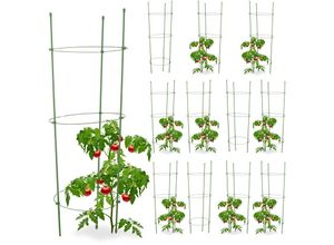 4052025253448 - Relaxdays - 12x Rankhilfe Tomaten im Set Höhenverstellbare Ringe Pflanzstäbe Balkon Beet Kunststoff 76 cm lang Grün