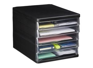 4052025254230 - Schubladenbox zur Dokumentenablage 5 Schubfächer für Bürobedarf din A4 Brief hbt 245x265x34 cm schwarz - Relaxdays