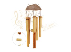 4052025254933 - Windspiel Bambus Holz Klangspiel wetterfest für Balkon Garten schöner Klang Feng Shui Deko 71 cm Natur - Relaxdays