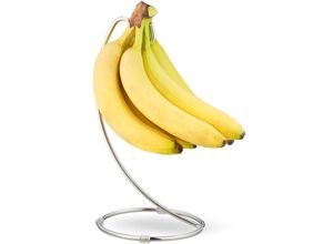 4052025254988 - Relaxdays - Bananenhalter mit rundem Standfuß Bananenhaken Obstaufbewahrung Bananen Trauben verchromtes Eisen silber