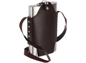 4052025255398 - Xxl Flachmann aus Edelstahl hochwertige Taschenflasche zum Umhängen 18l Fassungsvermögen Partyspaß silber - Relaxdays