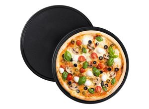 4052025256333 - Pizzablech 2er Set rund antihaftbeschichtet Pizza & Flammkuchen Carbonstahl Pizzaform ∅ 32 cm grau - Relaxdays