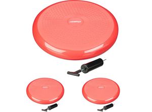 4052025257798 - Relaxdays - 3 x Balance Kissen 140 kg Maximalgewicht Balance Pad mit Luftpumpe Ballsitzkissen mit Noppen Fitness Kissen rot