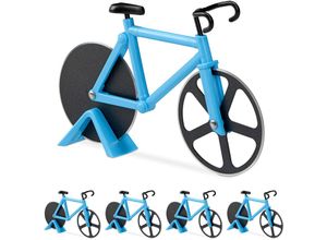 4052025258092 - Relaxdays - 5 x Fahrrad Pizzaschneider lustiger Pizzaroller mit Schneiderädern aus Edelstahl Cutter für Pizza & Teig blau