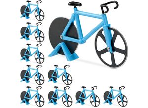 4052025258108 - 10 x Fahrrad Pizzaschneider lustiger Pizzaroller mit Schneiderädern aus Edelstahl Cutter für Pizza & Teig blau