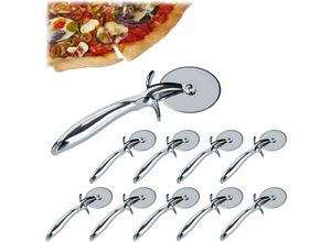 4052025258177 - 10x Pizzaschneider Profi Pizzaroller mit 7 cm Ø Edelstahl Klinge Pizzamesser mit gummiertem Griff Pizzacutter silber