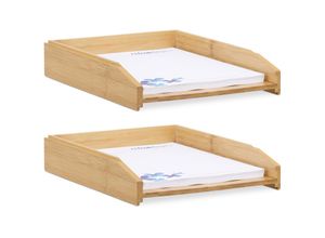 4052025258245 - Relaxdays - 2 x Dokumentenablage stapelbar din A4 Papier Büro Schreibtisch Briefablage aus Bambusholz 6 x 25 x 33 cm natur