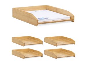 4052025258276 - Relaxdays - 5 x Dokumentenablage stapelbar din A4 Papier Büro Schreibtisch Briefablage aus Bambusholz 6 x 25 x 33 cm natur