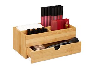 4052025261245 - Bambus Kosmetik Organizer multifunktional 4 Fächer & Schublade Schmuckkästchen Ordnungsbox Büro natur - Relaxdays