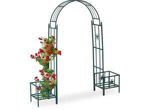 4052025262631 - Rosenbogen mit Pflanzkästen Metall wetterfest Rankhilfe Kletterpflanzen Garten hbt 226 x 204 x 45cm grün - Relaxdays