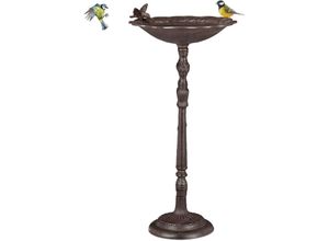 4052025263904 - Relaxdays - Vogeltränke Gusseisen Vogelbad mit Ständer Wildvogeltränke für Garten antikes Design 745cm hoch braun