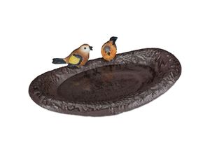 4052025263935 - Relaxdays - Gusseisen Vogeltränke mit Vogel Gartendeko Vogelfutterstelle Wasserschale für Wildvögel 24 cm breit braun