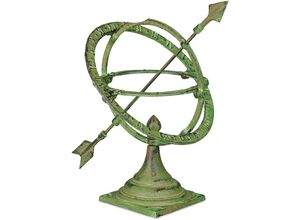 4052025264208 - Relaxdays - Sonnenuhr Garten Antik-Design wetterfest Gartendeko für Bodenmontage 30 cm Gusseisen Edelrost grün